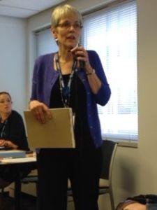 Carolyn McAllaster leading SASI meeting at AIDS Watch